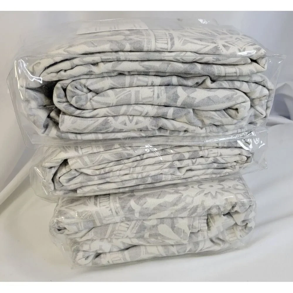 3 Pottery Barn Riley‎ grey Medallion panels drapes 2 are blackout, one is not